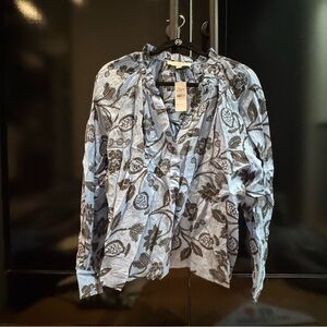 LOFT Blue and Black Floral Top